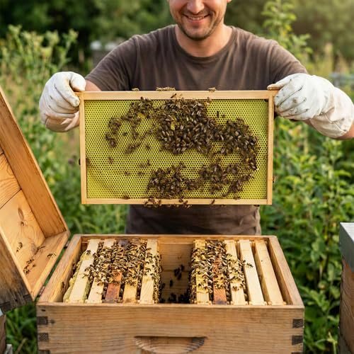 Beeswax Coated Foundation Sheets for Beehive Frames, 10-Pack Waxed Sheets with Plastic Comb Foundation, Essential Beekeeping Tool for Honey Bee Deep Frames, 8-1/2-Inch, Green