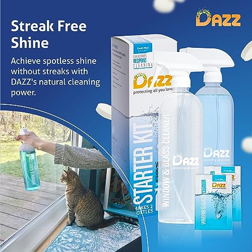 DAZZ Whole House Starter Kit (3 Reusable Spray Bottles, 6 Refills) Natural All Purpose Cleaner, Glass and Window Cleaner, and Bathroom Cleaner - Eco Friendly, Non Toxic