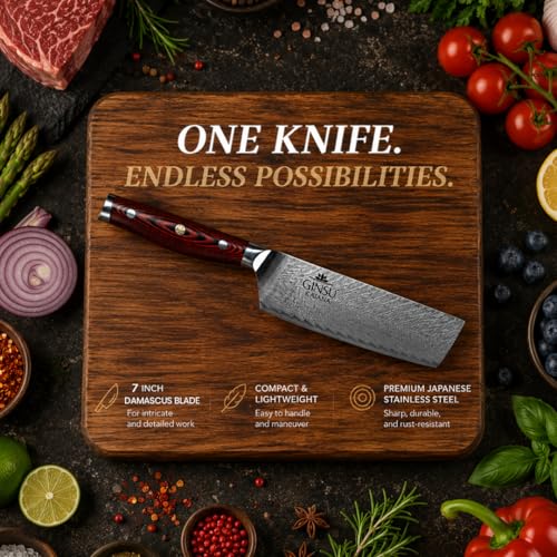 7" Cleaver - Stainless Steel AUS 10 Damascus - Heritage Collection - Authentic Japanese Performance in Your Kitchen