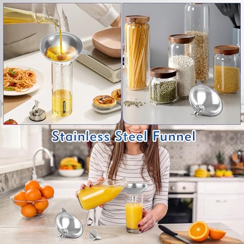 Stainless Steel Funnel with 30 Mesh Filter Food Grade Metal Funnel for Kitchen, Liquids, Oil, Powder, Wide Mouth Bottles, Home Brewing