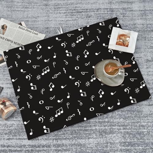Music Note Dish Drying Mat Black and White Musical Lover Drying Rack Pad Countertop Dishes Ultra Absorbent Microfiber Kitchen Counter Mat 18x24 Inch - color: Black