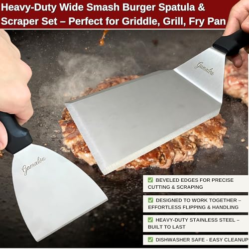 Gamalou® Smash Burger Press Kit: 7" Cast Iron Grill Press, 12" Melting Dome, 3-in-1 Patty Maker, 4.3" Spatula & 4" Scraper, Griddle Accessories for Blackstone, Grills, Flat Top, BBQ, Fry Pan