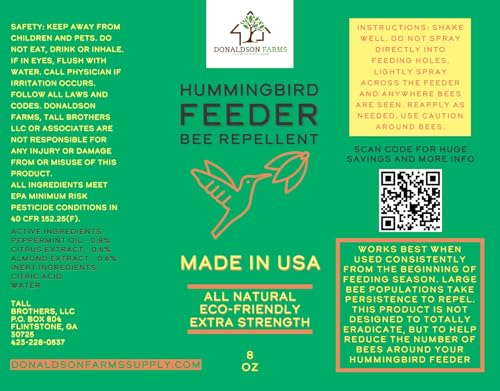 Donaldson Farms Hummingbird Feeder Bee Repellent Spray - Efficiently Keep Bees Off Hummingbird Feeder, Natural Bee Repellent Sprays for Patio Garden, Citrus Spray for Outdoor Bird Food - 8oz Bottle
