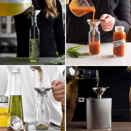 3 Pack Stainless Steel Funnels Set - Large & Small Food Grade Mini Metal Kitchen Funnels for Transferring Essential Oils, Liquids, Fluids, and Filling Bottles or Flasks,Silver