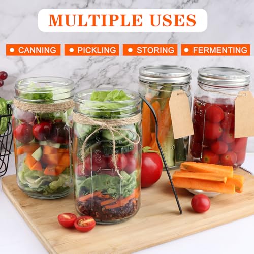Wide Mouth Mason Jars 32 oz, 12 Pack Clear Glass Mason Jars with Airtight Lids and Bands, Quart Canning Jars for Preserving, Canning, Meal Prep, Pickling - size: 32oz - 12Pack