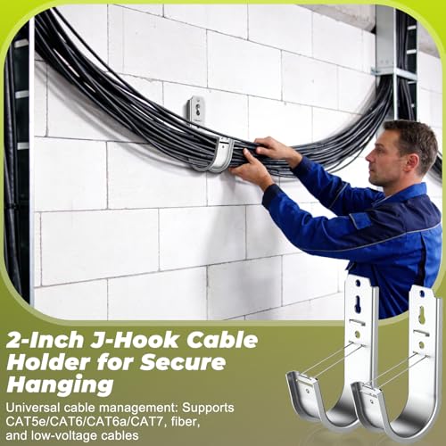 100pcs 2 Inch J Hook Wall Mount J Hook with Retainer Clip Rust-Resistant J Hook for Hanging Wire Cable Management & Organization Solution