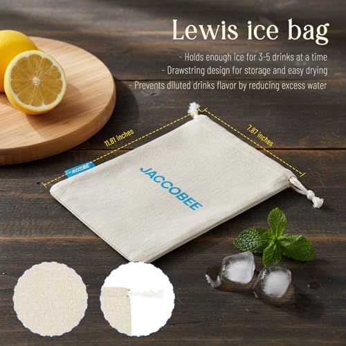 JACCOBEE 3-in-1 Kitchen&Bar Tool Set 12.6" Wooden Mallet, Muddler for Cocktails/Sauerkraut Pounder for Mason Jars/Ice Crusher(with 2Pcs Canvas Lewis Ice Bag)
