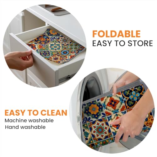 Absorbent Kitchen Dish Drying Mat Quick Dry Heat Resistant Hide Stain for Glasses Coffee Espresso Machines Pots Pans and Dish Racks,18" x 24" Bohemia Talavera Mexican Tiles Pattern - color: Bohemia Talavera Mexican Tiles
