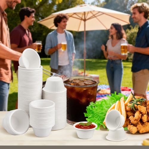 LeonBach 200 Pack 2oz Natural Sugarcane Paper Bowls, Compostable Paper Condiment Snack Sample Tasting Serving Cups Biodegradable Food Containers Small Dipping Cup, White - color: White, style: 2oz-200 Pack