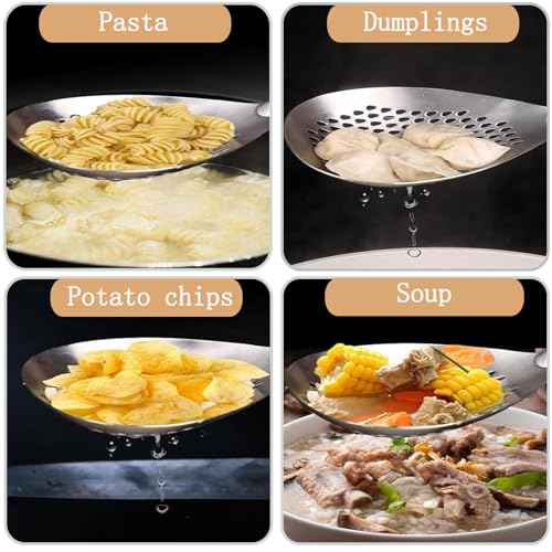 304 Steel Spider Strainer Wood Handle Kitchen Mesh Drainer for Pasta | Small fine wire mesh strainer spoon, multipurpose kitchen colander, great for deep frying, draining food,washing veg fruits - size: Small size