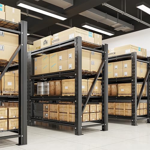 Romorgniz 3020LBS Heavy Duty Garage Shelving, 51.6" W Storage Shelves with Wire Deck, Rust/Water Resistant, 4 Tier Adjustable Industrial Shelving for Warehouse Basement, 17.8" D Deep x 72" H, Black - size: 51.6" W X 72" H X 17.8" D