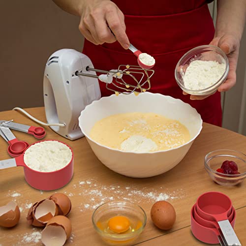 TILUCK Measuring Cups & Spoons Set, Stackable Cups and Spoons, Nesting Measure Cups with Stainless Steel Handle, Kitchen Gadgets for Cooking & Baking (Red) - color: Red