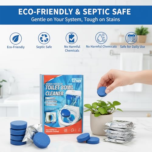 Toilet Cleaning Tablets | Fast-Dissolving, Long-Lasting Freshness | 12/24 Count | Safe for All Toilets, Septic Tanks & Pipes (12)