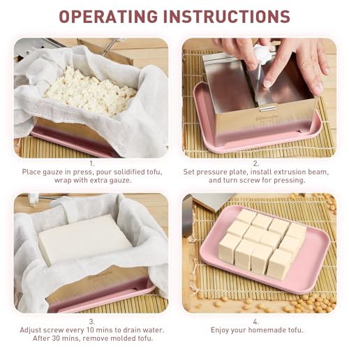 Tofu Press Stainless Steel, Paneer Maker with Tofu Press Cloth and Drip Tray, Improves Tofu Flavor and Texture, for Homemade Tofu, Paneer Press and Cheese Press, Multi-Functional Kitchen Tool(Pink) - color: Stainless Steel Standard