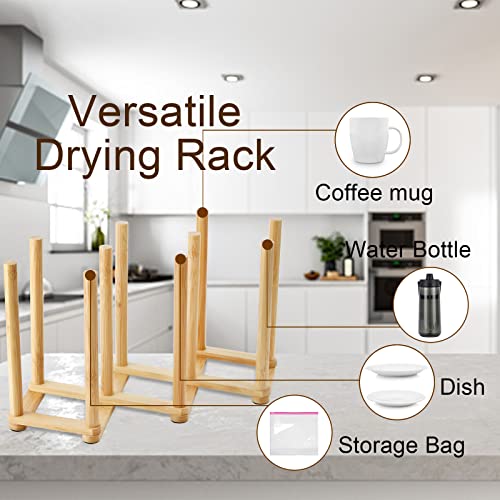 Yesland 2 Pack Wooden Bottle Drying Rack - Retractable Bamboo Dish Drying Rack Stand for Water Bottles, Baby Bottles, Sippy Cups, Reusable Bags, Plates, Cutting Boards - Kitchen Counter Organizer