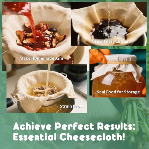 6Pcs Grade 100 Cheese Cloths 20×20 Inch, 100% Unbleached Cotton Butter Muslin, Finished Edge, Reusable Pre-Washed for Straining & Cooking