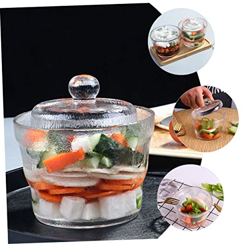 Healifty Japanese Style Round Glass Pickle Jar with Weighted Press Airtight Sealed Container for Kimchi and Pickled Vegetables Household Kitchen Storage Tank