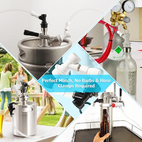 1 Pair Corny Keg Ball Lock Quick Disconnect with 3/8 OD Tube-7/16-20UNF Thread Push to Connect Fittings, Home Brewing Cornelius Keg Parts Ball Lock Keg Fittings with 4PCS Ball Lock Post O-rings - size: Ball Lock Disconnect + Push Lock Fittings