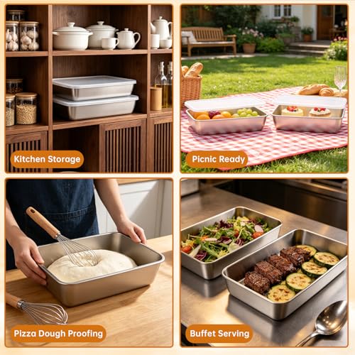 2 Pack Pizza Dough Proofing Box, 6L Large Capacity Stainless Steel Food Storage Container with Lid, Household Pizza Dough Tray for Bread & Dough Balls, Includes Cutter - size: 6L