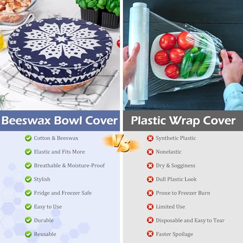 2 Large Reusable Beeswax Bowl Covers for Bread Proofing, 10/12 Inch Elastic Beeswax Wraps Cotton Cloth Sourdough Bowl Covers for Proofing Baskets, Mixer Bowls, Food Storage Containers - color: Starflower