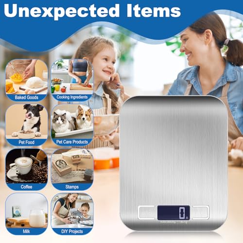 Food Scale, Digital Kitchen Scale with 1g Accuracy, 11lb/22lb Capacity & Backlit LCD, Stainless Steel Tare Scale for Baking, Cooking and Meal Prep, 5.5x7x0.6 Inches (Batteries Included)