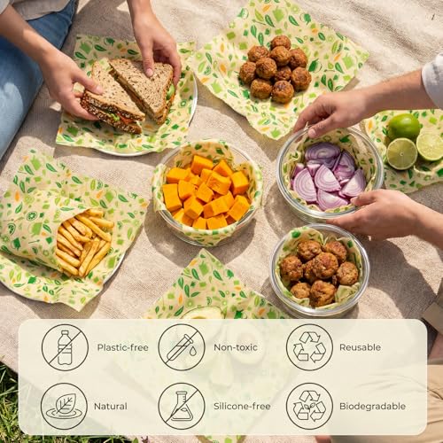 Beeswax Wraps for Food, Lemon 3 Pack (S, M, L) Reusable Food Wraps, Bread Sandwich Wrap, Zero Waste, Organic, Plastic-Free Food Storage Wrap - color: Lemon