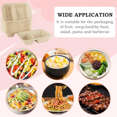 ABuff 100 Pack 2 Compartment Paper Bowls Chip Dip, Nacho Cheese and Salsa, 26 Oz Compostable Food Containers Bagasse Bowls, Biodegradable Meal Prep Food Storage Deli Container for Hot/Cold Foodd
