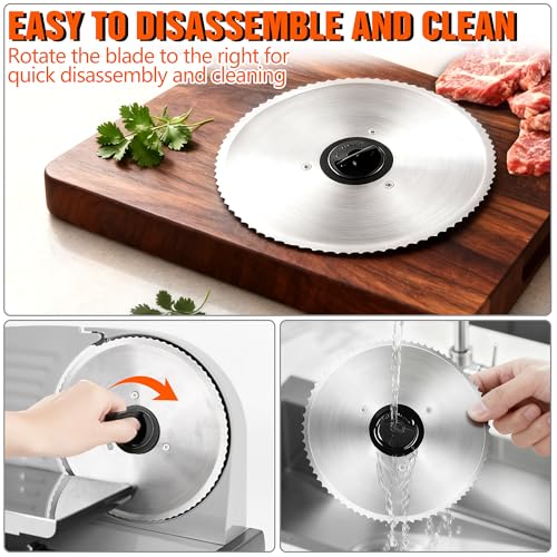 Meat Slicer 200W Electric Deli Food Slicer with 2 Removable 7.5" Stainless Steel Blade, Adjustable Thickness for Home Use, Child Lock Protection, Easy to Clean, Cuts Meat, Bread and Cheese