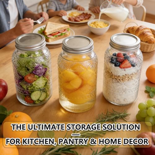 64oz Glass Mason Jars Wide Mouth 3-Pack with Airtight & Leakproof Lids | Half Gallon Canning Jars with Silver Split Lids, Large Containers for Pantry, Fermenting, Pickling, Cold Brew, DIY Projects - color: Clear01-64oz