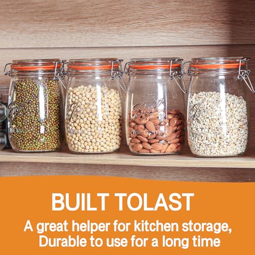 32oz Wide Mouth Mason Jars (6 Pack) – Reusable Airtight Glass Storage Jars with Hinged Lids, BPA-Free, Dishwasher Safe, Perfect for Canning, Pickling, Coffee & Fermenting