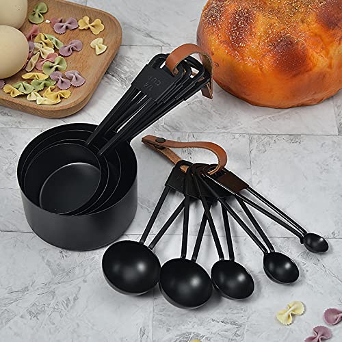 9PCS Black Stainless Steel Measuring Cups and Spoons Set, Heavy Duty Measuring Cup Set - color: Black-9pcs
