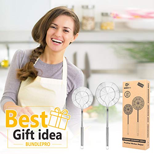 Large Stainless Steel Spider Strainer Long Handle, 2 Pack | Skimmer Basket, Ladle Strainers for Frying, Boiling Noodles, Dumplings, Pasta