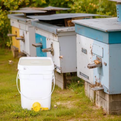 Baderke 3 Pack Plastic Honey Bucket with Gate 5 Gallon Bucket with Spigot Yellow Extractor Equipment Square Honey Bottles Beekeeping Harvesting Tool Beekeeping Supplies