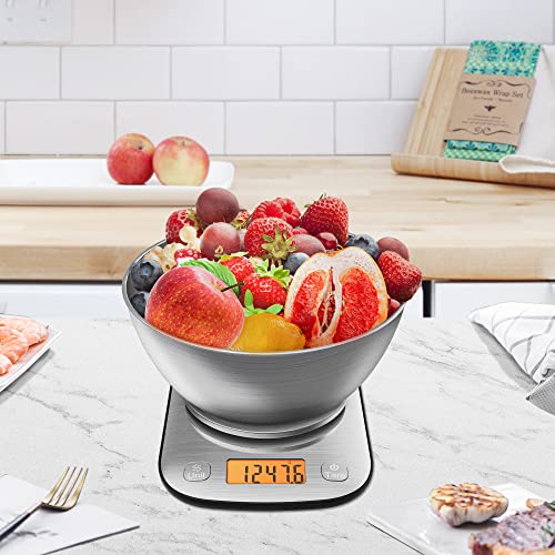 GRAM PRES Food Kitchen Scale Digital Weight Grams and Oz 11lb/0.01oz | With IPX6 Waterproof,Professional Stainless Steel Digital Kitchen Food Scale With Bowl For Weight Loss Dieting Baking Cooking