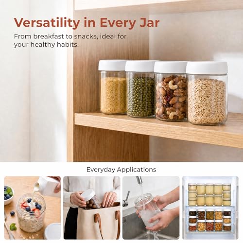 EONJOE 6-Pack 16oz Glass Jars with Lids for Food Storage Meal Prep Airtight - size: 16oz-6pack-white