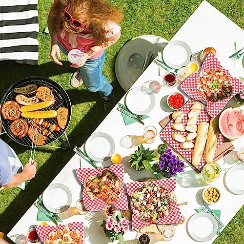 100pcs Deli Paper Sheets 12x12", Premium Food Basket Liners, Grease Resistant Wax Paper Sheets for Food, Classic Checkered Sandwich Wrapping Paper for Party, Festival and Outdoors, JIRNGLA - color: Red & White Checkered