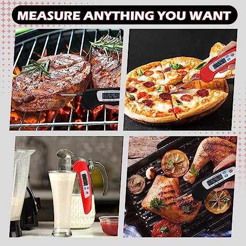 Xuhal 12 Pcs Digital Meat Thermometer with Probe Waterproof Instant Read Foldable Food Thermometer with Magnet for Kitchen Grilling Cooking Turkey Baking BBQ(Black, Red) - color: Black, Red