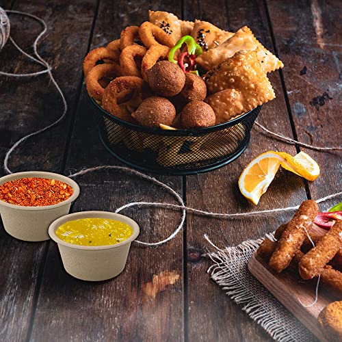 LeonBach 100 Pack Natural Bagasse Fiber Bowls 2oz Disposable Paper Cups Microwavable Safe Sample Snack Charcuterie Serving Cups Disposable Ramekins for Sauce Portion Condiment Ice Cream Desserts - color: Brown, style: 2oz-100 Pack