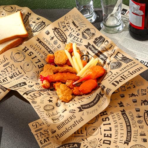 600 Pcs 12 x 12 Inch Deli Wax Paper Sheets Grease Resistant Tray Basket Liners Newsprint Paper Water and Grease Proof Sandwich Wrapping Square Hot Dog Wrappers for Food Baking (Brown) - color: Brown