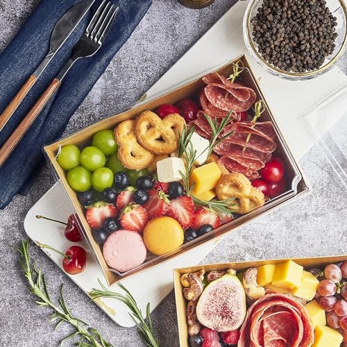 ZORRITA Paper Charcuterie Boxes with Clear Lids, 8 x 6 Inch, Brown, 40 Pack | Large Disposable, Take Out Bakery Boxes, For Cake, Cupcakes, Sandwiches, Cookies, Cocoa Bombs, Salads - color: Brown (40 Pack)