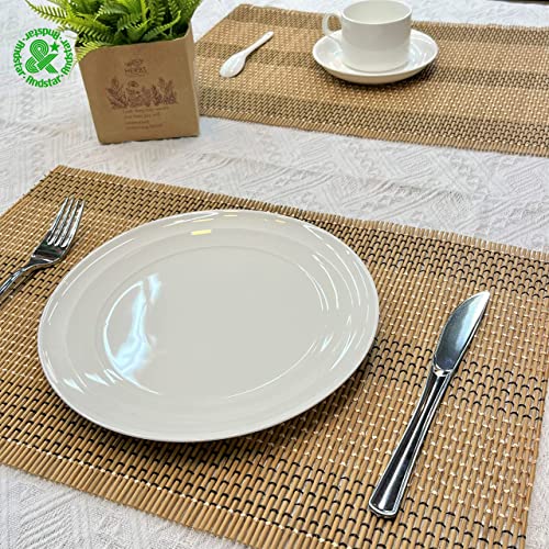 Set of 12 Pcs Bamboo Placemats Natural Anti-Slip Bamboo Placemats Washable Heat-Resistant Table Mats for Dining Room and Kitchen(Brown+White+Black) - color: Brown+white+black, size: Set of 12 Placemat 17.7 x 11.8 inch