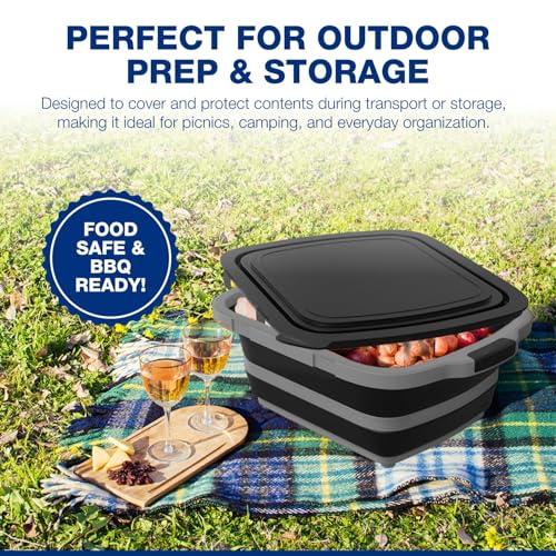 2-Pack XL Collapsible BBQ Prep Tub with Built-In Cutting Board, Lid & Strainer – Marinate, Drain & Prep – Large Food-Safe Container – Perfect for Grilling, Smoking & Outdoor Cooking (Black) - color: Black
