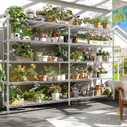 REIBII 69.8" W Storage Shelves 1510LBS Wire Shelving Unit 5 Tier Metal Shelving for Storage Rack Shelves Adjustable Heavy Duty Garage Shelf Pantry Shelves Kitchen Shelving,69.8"Wx15.8"Dx72.4"H,Chrome - style: Chrome-15.8"Dx69.8"Wx72.4"H-5 Tier