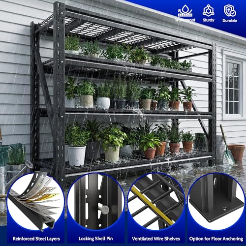 Romorgniz 5020LBS Heavy Duty Garage Shelving, 68.2" W Storage Shelves with Wire Deck, Rust/Water Resistant, 4 Tier Adjustable Industrial Shelving for Warehouse Basement, 23.5" D Deep x 72" H, Black - size: 68.2" W X 72" H X 23.5" D