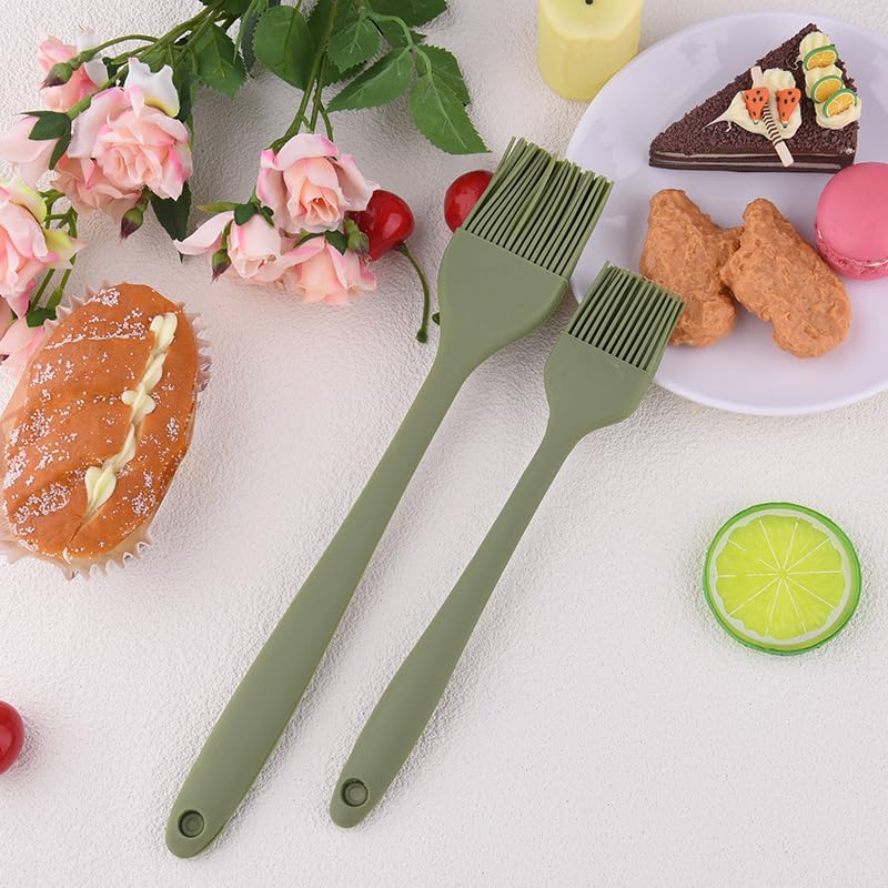 Kitchen Oil Paint Spread Brushes Set Pastry Food Basting Brush for Cooking Barbecue Baking Green Dishwasher Safe Silicone Oil Butter Sauce Brush 2Pcs Heat Resistant Food Brushes Kit - color: Green
