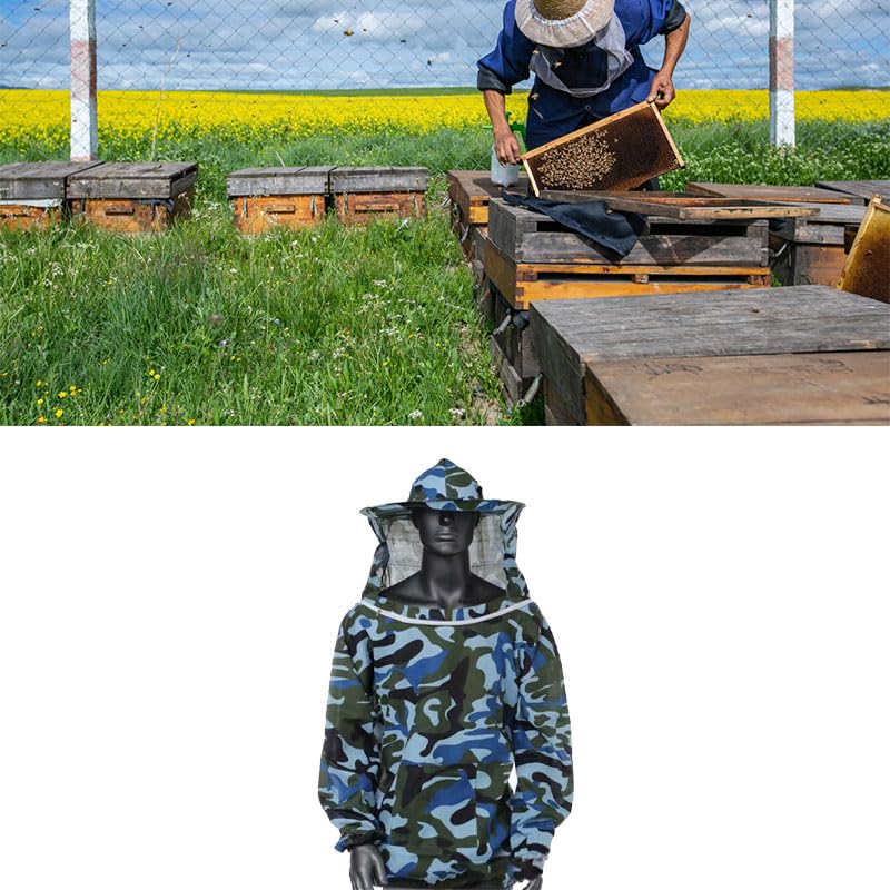 AYNEFY Beekeeping Protective Jacket with Ventilated Mesh Veil Hood, Lightweight Professional Beekeeper Suit for Beginners (Ocean Blue) - color: Ocean Blue