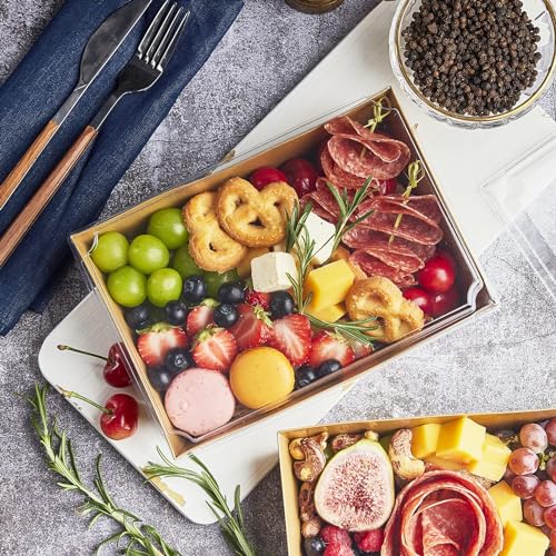 ZORRITA Paper Charcuterie Boxes with Clear Lids, 8 x 6 Inch, Brown, 20 Pack | Large Disposable, Take Out Bakery Boxes, For Cake, Cupcakes, Sandwiches, Cookies, Cocoa Bombs, Salads - color: Brown (20 Pack)