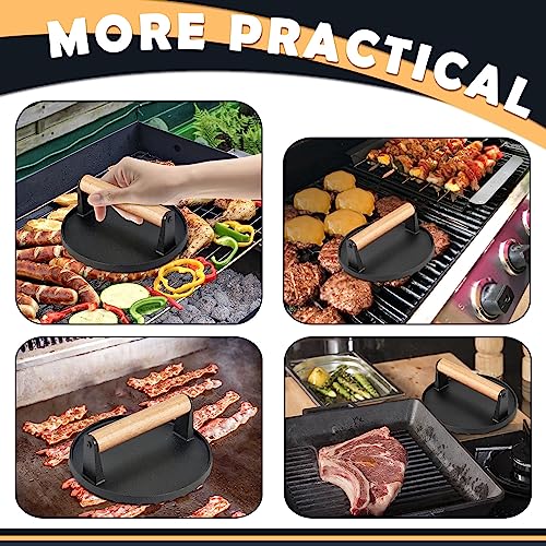 Cheese Melting Dome & Burger Press Kit, Joyfair 12” Basting Cover with Cast Iron Grill Press for Bacon, Griddle Accessories for Outdoor BBQ Flat Top Grilling Teppanyaki Kitchen Steaming (Round)
