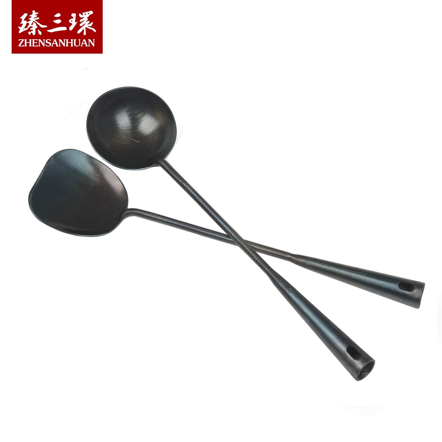 ZhenSanHuan HandMade Carbon Steel Wok Ladle Tool Utensils (Ladle 40CM) - size: 40CM/15.7'', style: Ladle