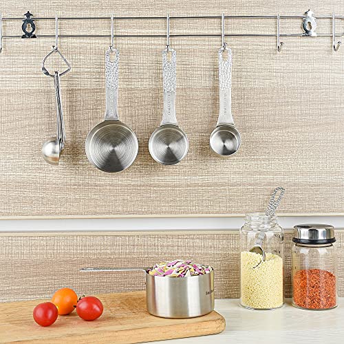 18/8 Stainless Steel Measuring Cups and Spoons Set 10 for Baking & Kitchen, Metric & US Metal 4 Measuring Cups and 5 Measuring Spoons with 1 Leveler - color: Siliver, size: B: Set of 10